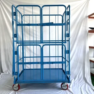 Three Sides Japanese Korean Style Steel Wire Mesh Foldable Roll Trolley Four Wheel for Restaurant Manufacturing Plant Storage