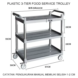 Three Tier Silent Mobile Dish Collection Trolley Commercial Hotel Restaurant Cart Multi Purpose Service Cart Catering Supplies