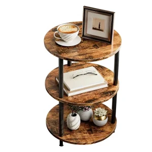 Three-Tier Small Side Table Decorative Bedside Storage Rack Industrial Retro Style Wood Metal for Bedrooms Living Rooms Small