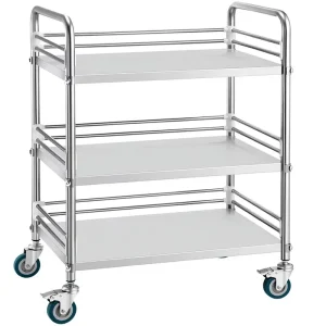 Three Tier Stainless Steel 304 Sanitary Grade Laboratory Hospital Silent Wheel Anti corrosion Mobile Transport Trolley