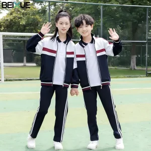 Three piece Set Polo Jacket School Uniform Suit for Girls and Boys Cotton Comfortable Primary School Uniforms Logo Customizable