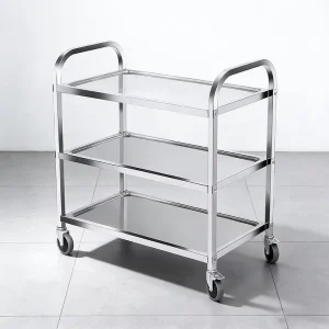 Three tier Dinning Cart Stainless Steel Kitchen Serving Trolley Cart Food Cart Dish Collection Rolling Cart for Hotel Restaurant