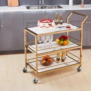 Three tier Stainless Steel Service Trolley with 4 Wheel Base for Fast Food and Commercial Catering Use