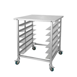 Tiered Stainless Steel Tray Trolley Hand Operated for Restaurant and Bakery for Food Serving and Transport