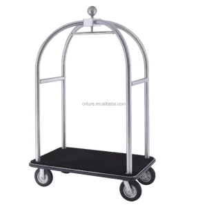Titanium Chrome Finish Durable Stainless Steel Hotel Luggage Cart Trolley 8″ 6″ Wheels Mall Warehouse Home Bar
