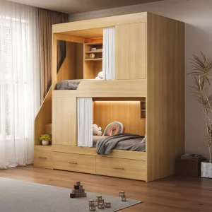 Top Selling Woodan Bunk Bed for Teen Privacy and Cupboard Bunk Bed for Adult Student Apartments Dormitories Hostels