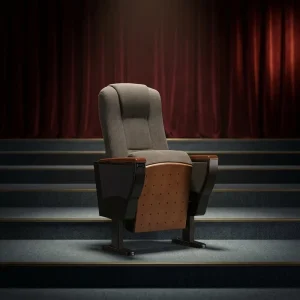 Traditional Design Birch Wood Auditorium Seating Chair Metal Frame Durable Walnut Armrests for School Hotel Theater Use