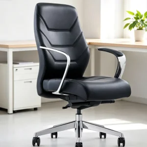 Traditional Design Ergonomic Extendable Swivel Mid Back Leather Office Chair Height Adjustable Seat for Meeting Waiting Rooms