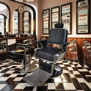 Traditional Design Men’s Salon Barber Chair Black Synthetic Leather Metal Frame Ideal for Salon Barber Shops