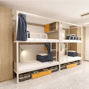 Traditional Double Dormitory Bunk Bed High Low Metal Frame Eco Friendly Durable for School Hospital Apartments Students Staff