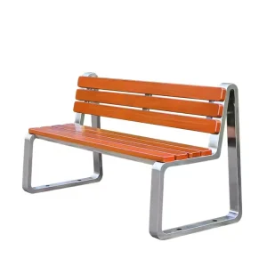 Traditional Eco Friendly 2-Seater Outdoor Stainless Steel Frame Wood Patio Bench Backrest for Municipal Sanitation Community