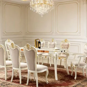 Traditional European Minimalist Hotel Dining Table and Chair Set 2m Dining Set 8 Seater Commercial Dining Combination
