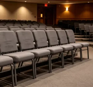 Traditional Fabric Padded Metal Theater Chair Stackable Conference Interlocking Auditorium Church Chairs