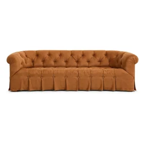 Traditional Luxury Tobacco Velvet Chesterfield Sofa Tufted Skirted 3 Seater Couch for Villa Hotel Furniture Project