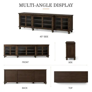 Traditional Luxury Wood Sideboard Large 6 Door Glass Buffet Cabinet Media Console TV Stand for Living Room Villa Hotel Project