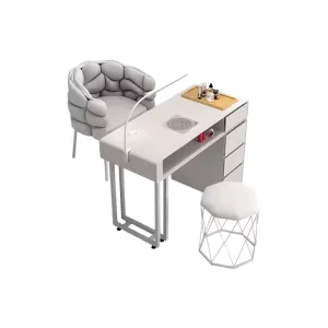 Traditional Marble Nail Table with LED Lamp for Bedroom Use