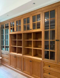 Traditional North American Cherry Wood Bookcase Solid Wood Storage Rack with Glass panel Drawers Home Office