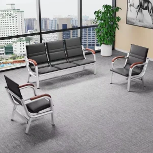 Traditional Waiting Area Furniture Metal Leather Double Seat Hospital Airport Waiting Room Office Public Waiting Chair