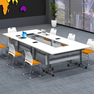 Training Conference Table Folding Mobile Wheels Bar shaped Double tier Bamboo Modern Minimalist Chair Set Long Bench style Desk