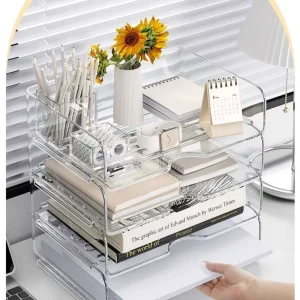 Transparent Acrylic File Storage Rack Study Office Desktop Drawer Type Large Capacity Layered Storage Box Detachable Design