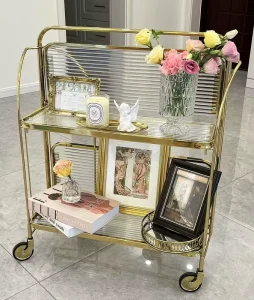Transparent Acrylic Modern 4 Wheel Hotel Dining Bar Cart Serving Trolley