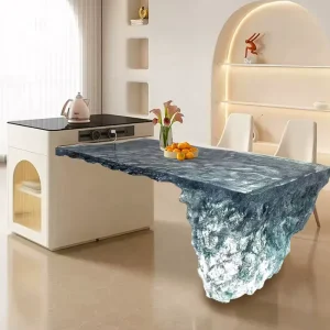 Transparent Resin Luminous Crystal Island Table Light Luxury High End Glacier Art Bar Table for Home and Clubs