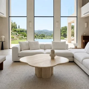 Travertine Marble Coffee Table Modern Business Style Super Slim Fit Home Furniture for Living Room Villa Hotel Small