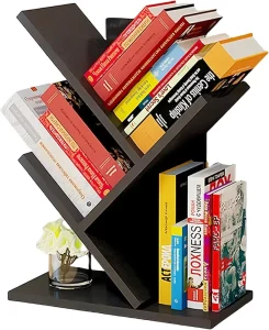 Tree Bookshelf 3 Tier Wood Small Bookshelf and Mini Bookcase for Office Home or School Desk Book Shelf