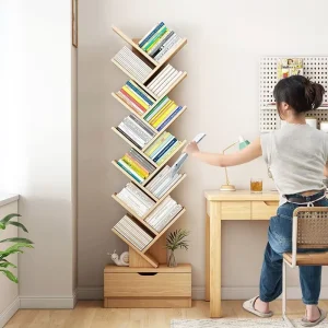 Tree Shape Modern Wooden Bookshelf Floor Standing Storage Rack Wall Storage Bookshelf