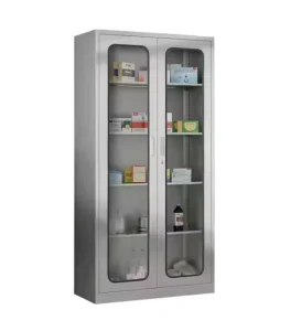 Trending Stainless Steel 2 Door Glass Medical Cabinet for Clinic Hospital Pharmacy Lab with Adjustable Shelves and Secure Locks