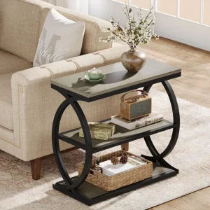 Tribesigns End Table Narrow 3 Tier End Table for Living Room Industrial Wooden Side Table with Metal Frame