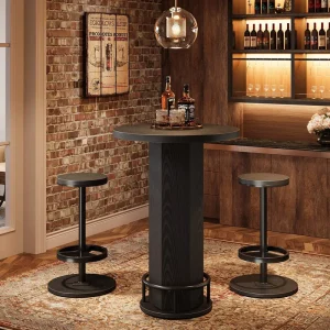 Tribesigns Round Bar Table with Chairs Industrial Bistro Sets with 2 Barstools Pub Cocktail Table