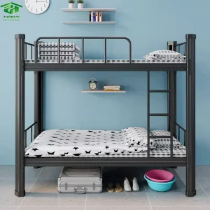 Trio 3 Metal Bunk Bed, Double Size Steel Hostel Bed with Accessories for Kids or Boys Literas De Tres Camas