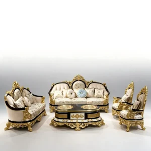 Turkish Royal Luxury Villa European Design Large Full Set Sofa Living Room Retro Gold Wooden Sofa Set