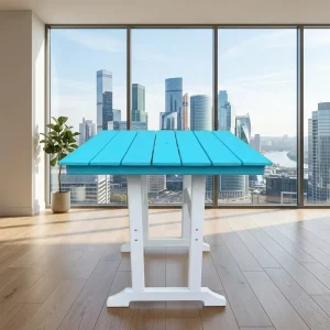 Turquoise Square Patio Bar Table Modern HDPE High Top Dining Table for Balcony Garden Weatherproof Outdoor Bistro Table