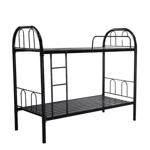 Twin Over Twin Metal Bunk Bed Frame Black Steel Bunk Bed With Built in Ladder Safety Guardrail For Dorm Hotel Homestay