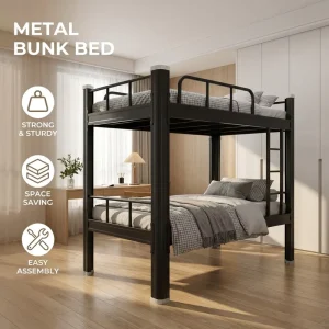 Twin Over Twin Metal Bunk Bed Heavy Duty Steel Double Deck Bed Full-Length Guardrails Adults Dormitory Hostel OEM Customized