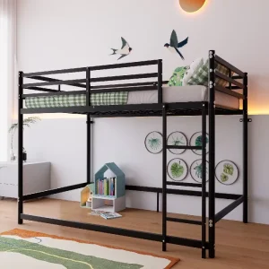 Twin Size Metal Bunk Bed Frame Ladder Guardrail Storage Space Noise Free Heavy Duty Kids Teens Dormitory Apartment ODM OEM