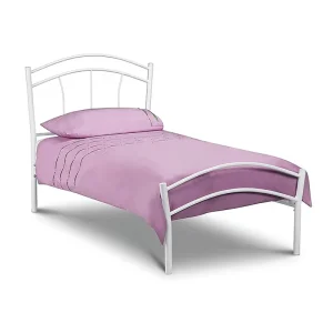 Twin White Metal Single Bed Frame Curved Design No Box Spring Needed For Commercial Accommodation