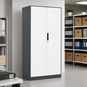 Two Door Steel Storage Cabinet with Adjustable Shelves and Key Lock for Office Files Documents and General Supplies Cupboard