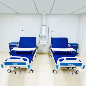 Two Function Manual Patient Care Mattress Table Cabinet IV Pole Steel Frame Medical Bed for Hospital Clinic