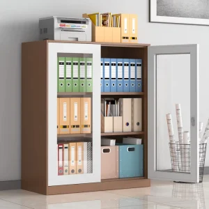 Two Glass Door Metal Storage Cabinets with Locks File Cabinets with Adjustable Shelves Office Equipment for Home School Hospital