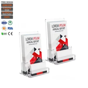 Two Pack Acrylic Clear Business Card Brochure Holder Portable Pre Assembled Freestanding Desk Display Stand for Flyers