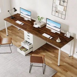 Two Person Computer Desk with 5 Drawers Study Writing Table Workstation Modern Simple Double Computer Desk