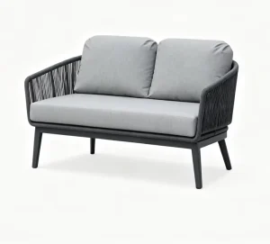 Two Person Modern Outdoor Sofa Set with Aluminum Alloy Frame and PE Wicker Rattan Durable and Washable for Hotel and Apartment Use