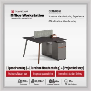 Two Person Office Workstation with Steel Frame, Integrated Socket and Lockable Storage for Modern Offices