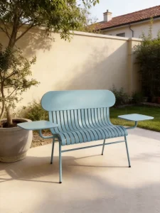 Two Seat Armrest Bench Table Set Outdoor for Park Courtyard Mall Street