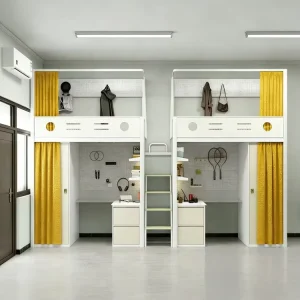 Two person Modern Commercial Apartment Dormitory Bed with Integrated Upper and Lower Beds Desk Stairs