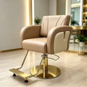 Two tone PU Leather Portable Ergonomic Height Adjustable Hydraulic Barber Chair with Gold Base