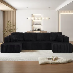 U Shaped Modular Sectional Sofa Set Plush Corduroy Sponge Filled Cloud Couch Comfortable Chaise No Assembly for Living School
